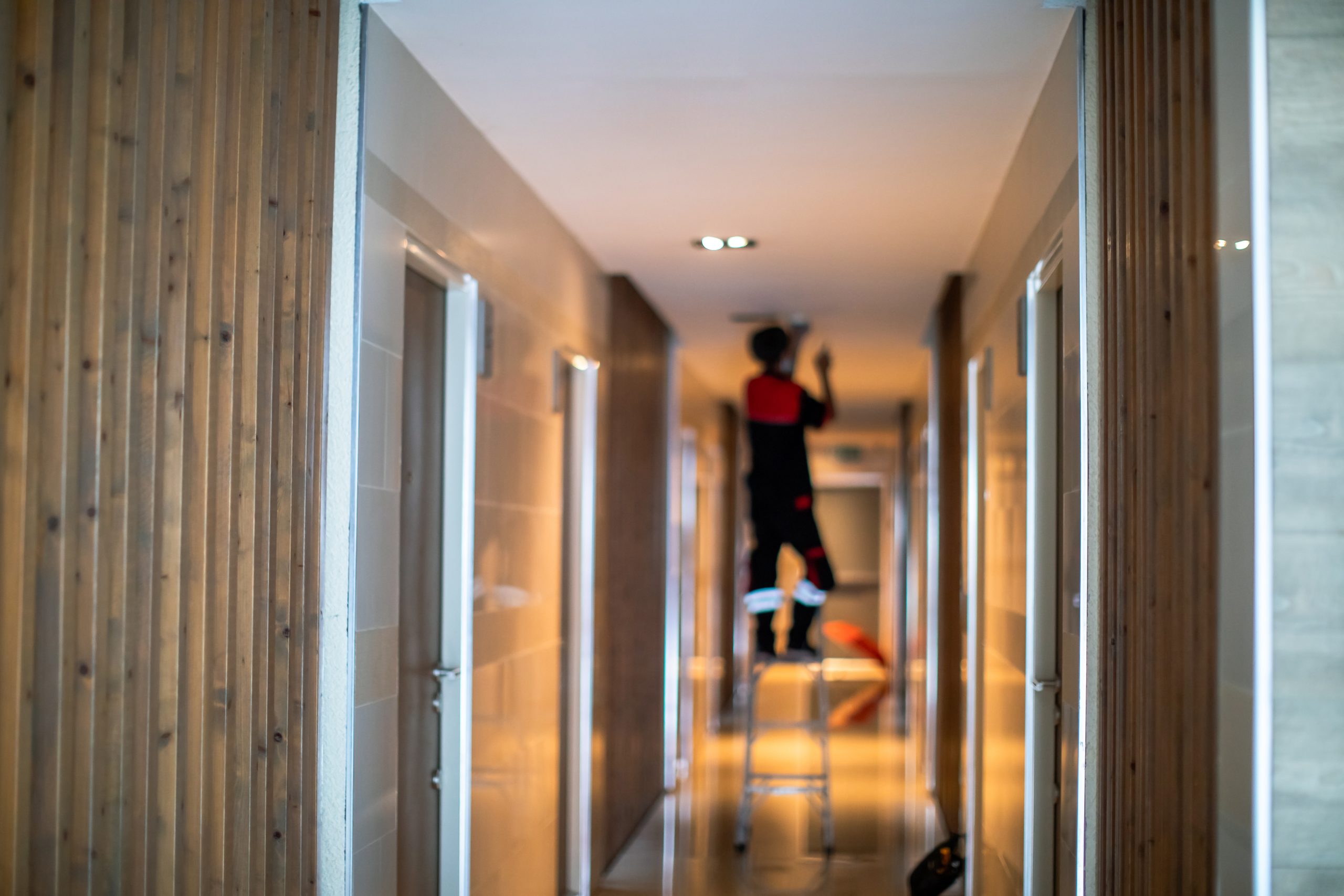 Fire detection and alarm system in a building
